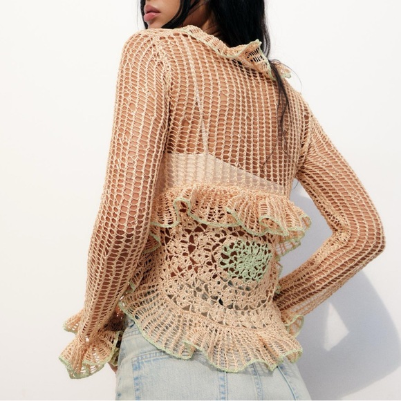 RUFFLED CROCHET KNIT CARDIGAN - Picture 13 of 13